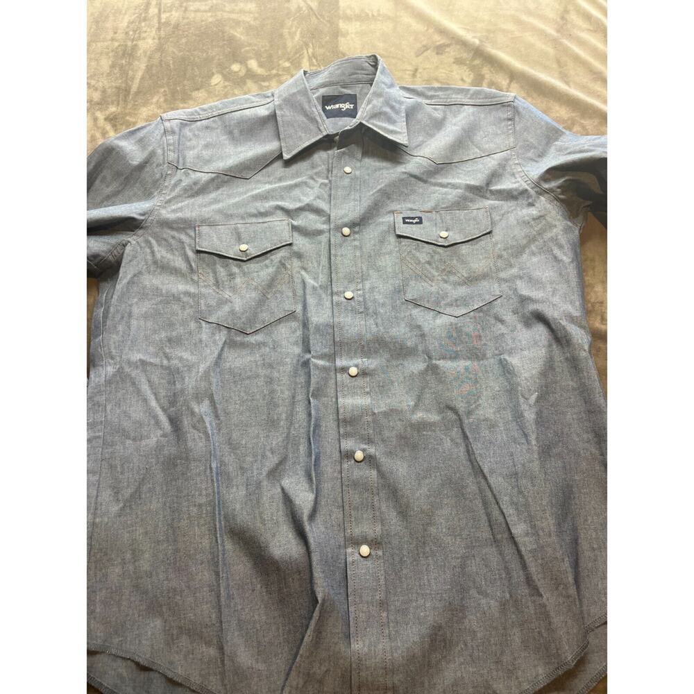 Wrangler Western Pearl Snap Denim‎ Blue Shirt Men’s XL Long Sleeve